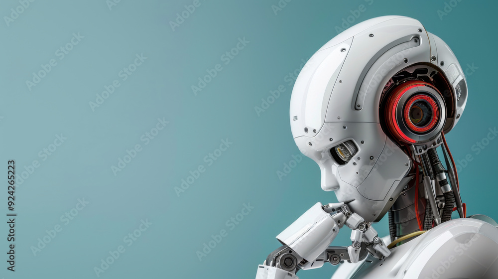 A close-up of a futuristic humanoid robot in a thoughtful pose, representing advanced artificial intelligence and robotics technology. A close-up of a futuristic humanoid robot in a thoughtful pose, representing advanced artificial intelligence and robotics technology.