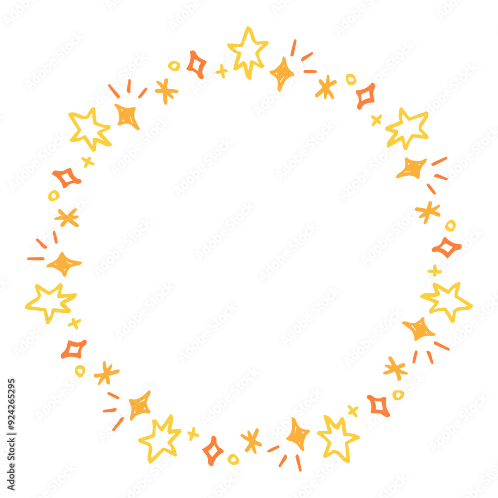 手書きのキラキラエフェクトの円形フレーム、光のデコレーションフレーム