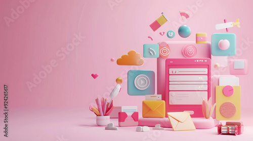 3D element pink business with pink background