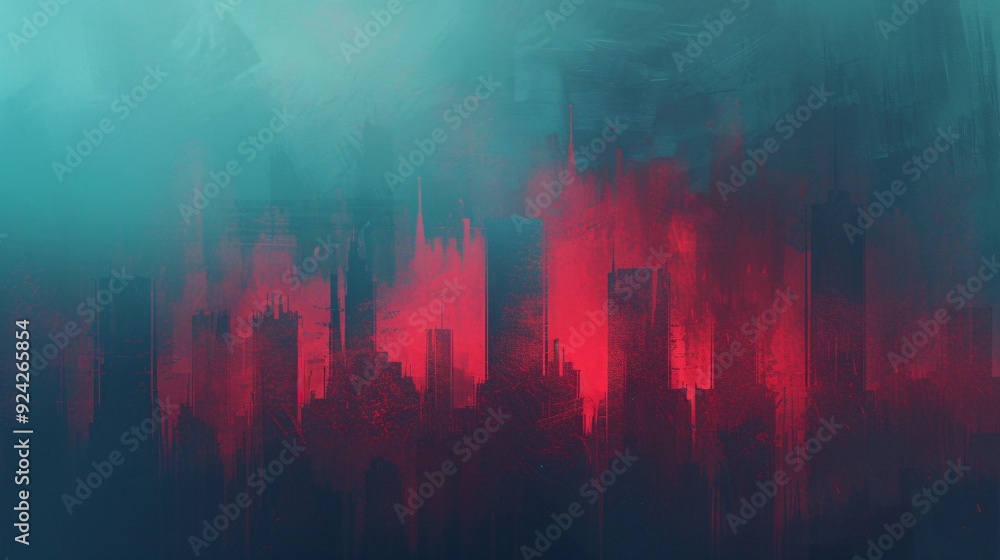 Fototapeta premium Abstract cityscape with vibrant colors evoking a futuristic atmosphere.
