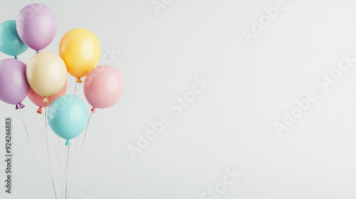 pastel colored balloons on a soft background for festive and birthday themes, with copy space for text