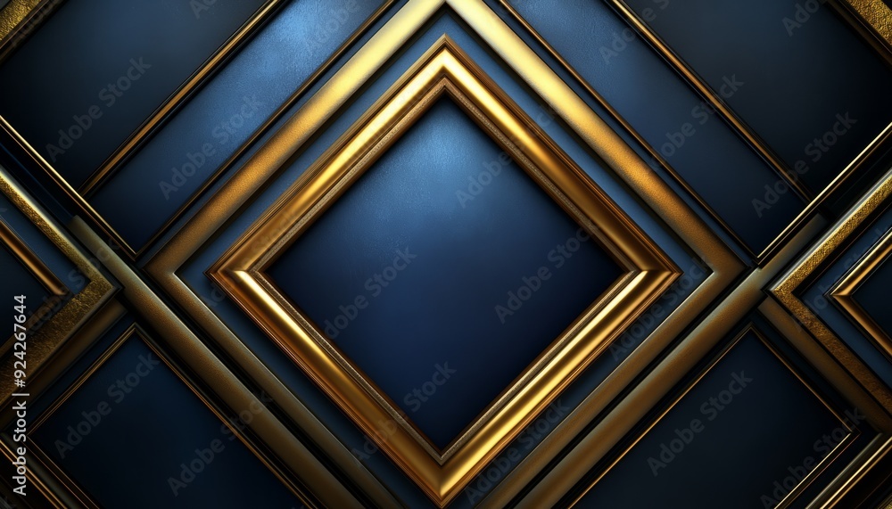 Abstract Gold and Blue Geometric Pattern with Square Frame Abstract Gold and Blue Geometric Pattern with Square Frame