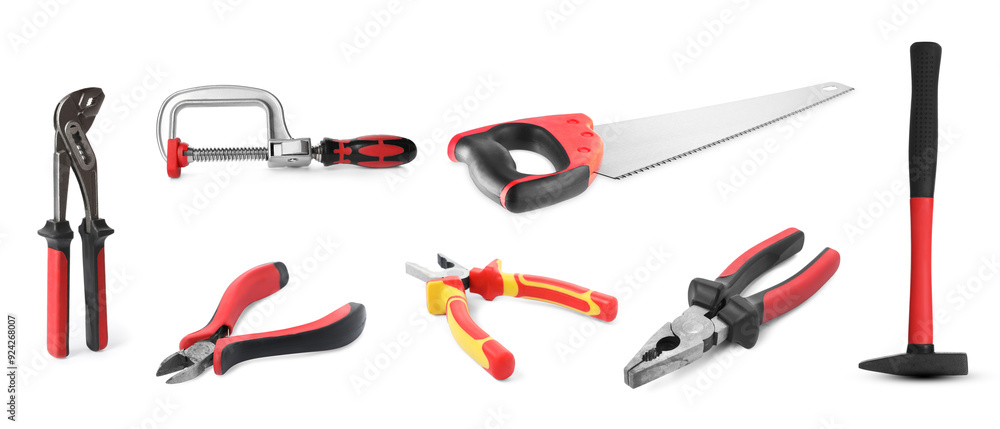 Set of different construction tools on white background Set of different construction tools on white background