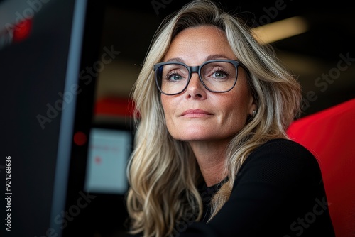 Attractive Businesswoman At Her Desk, Working With Focus In An Indoor Office Setting