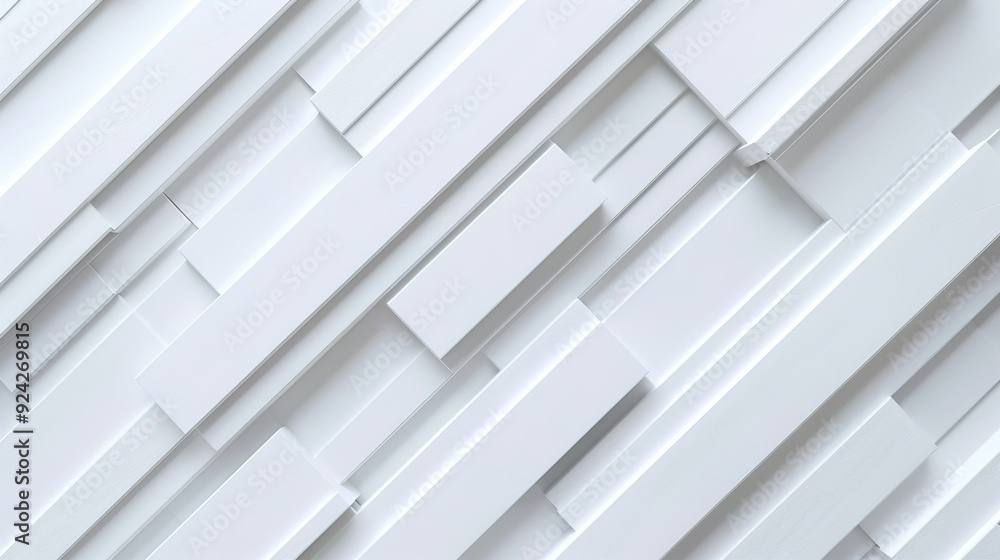 Fototapeta premium Abstract white geometric pattern with overlapping rectangular shapes.