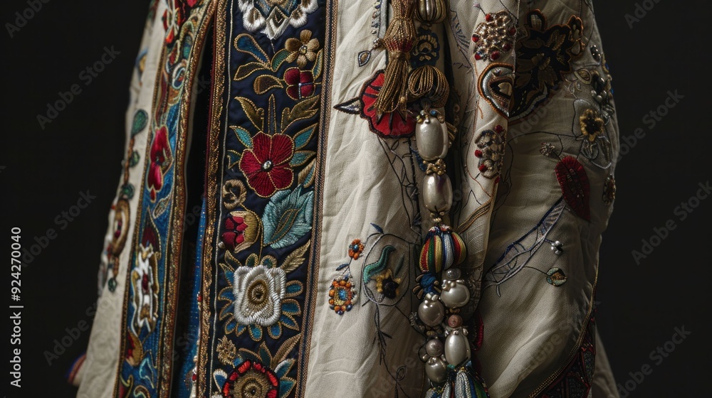 Stunning embroidered coat with beads and tassels, perfect for fashionable travel and business outfits Stunning embroidered coat with beads and tassels, perfect for fashionable travel and business outfits