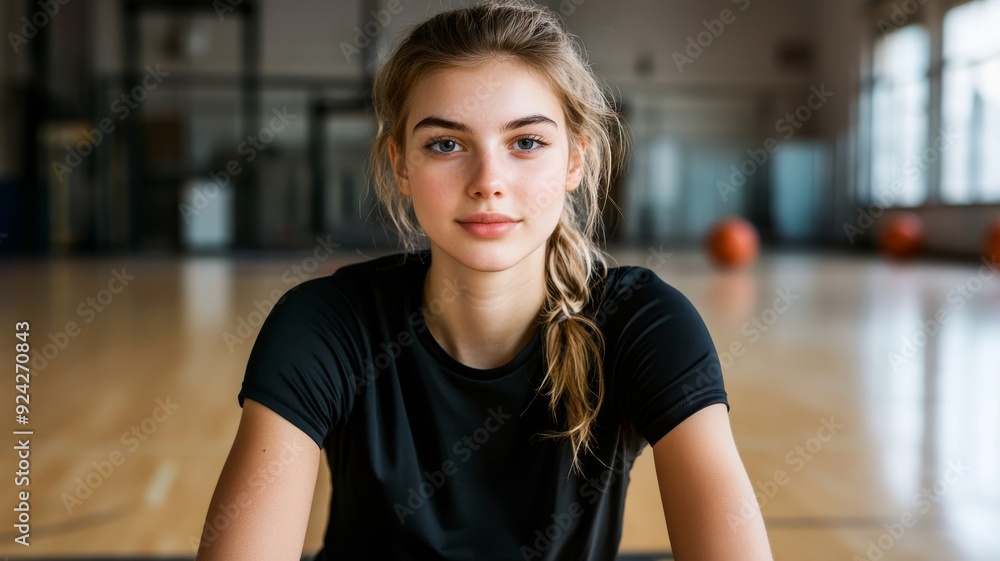 portrait of a teenage female Basketball player in gym portrait of a teenage female Basketball player in gym