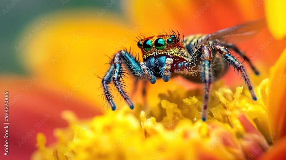 Fototapeta premium A Close Up of a Colorful Jumping Spider