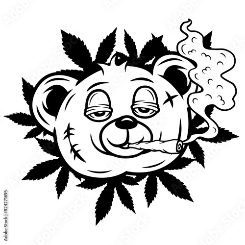 Teddy Smoking Weed | Smoking Joint | Drug Addiction | 420 Cannabis | Weed Life | Marijuana | Teddy Smoking Blunt | Kush Leaf | Original Illustration | Vector and Clipart | Cutfile and Stencil