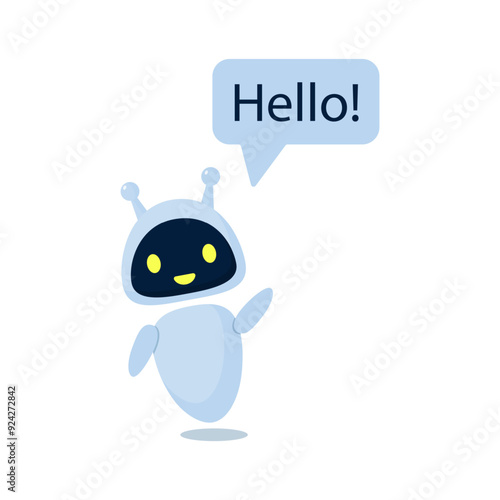 Cute chat bot, virtual assistant, support service, artificial intelligence. Virtual communication assistant concept for getting help. Vector illustration isolated on white background.