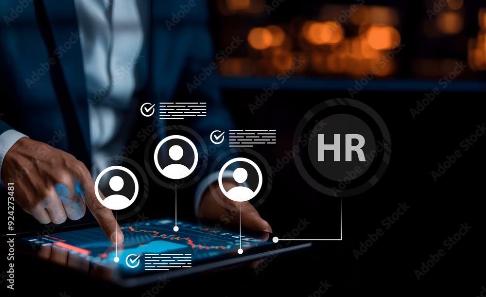 HR Human resources Recruitment, Team Staff management, Businessman holding magnifier select and accept staff for human development recruitment leadership and customer target group HR Human resources Recruitment, Team Staff management, Businessman holding magnifier select and accept staff for human development recruitment leadership and customer target group