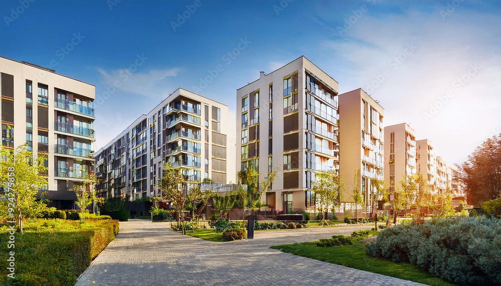 Street view of modern apartment buildings Street view of modern apartment buildings