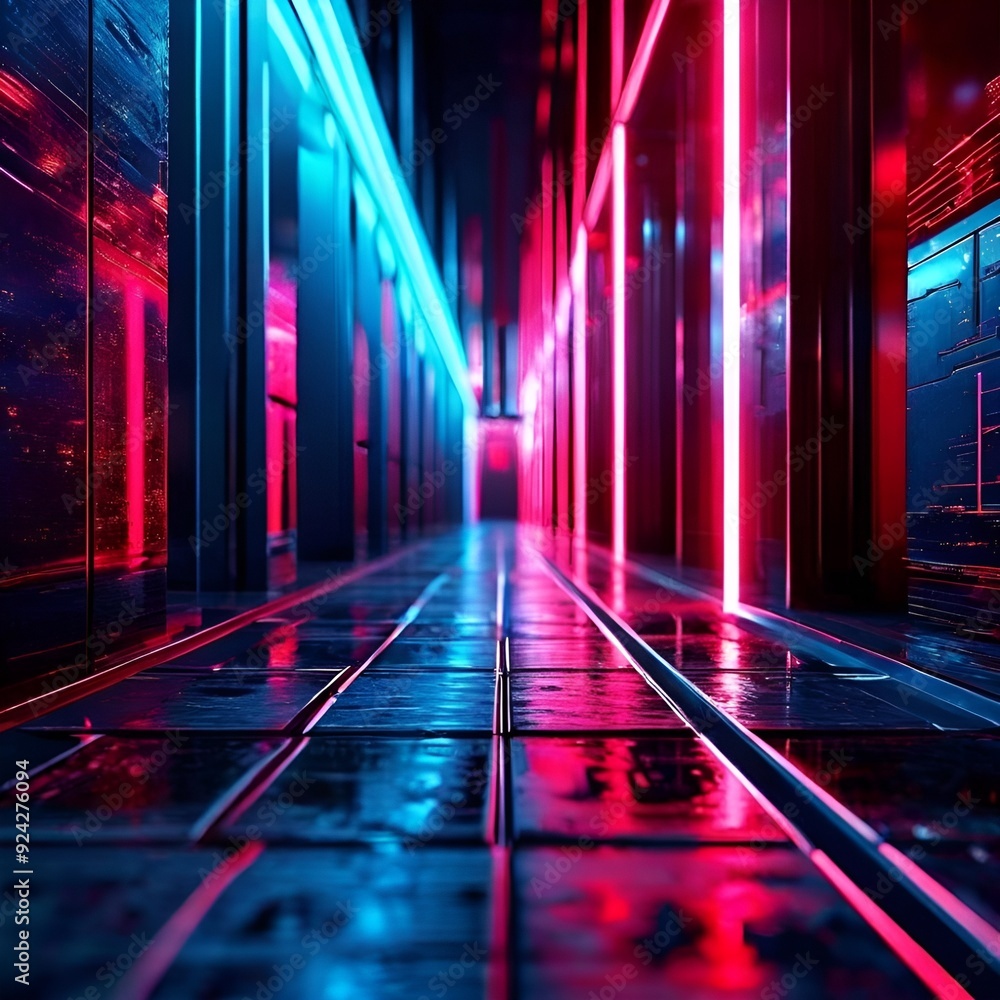 Abstract geometric patterns with glowing neon lines. AI generative. Abstract geometric patterns with glowing neon lines. AI generative.
