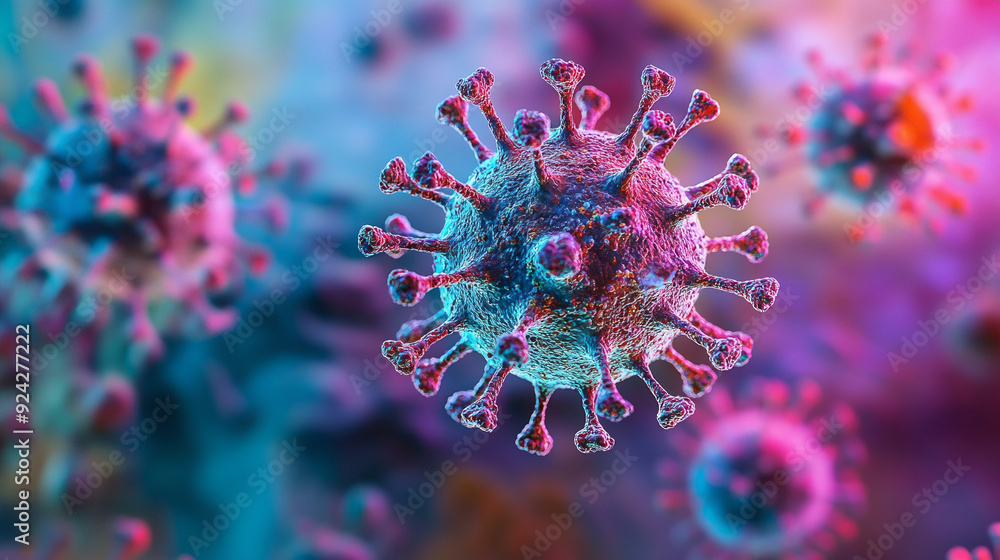 Obraz premium This is a photo taken under a microscope of a virus that threatens human health, and is an image needed for medical care, medicine, and research. Generative AI