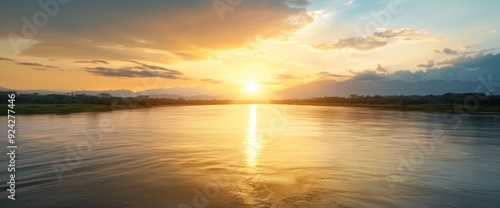 Serene Nile River at sunset, copy space, natural lighting