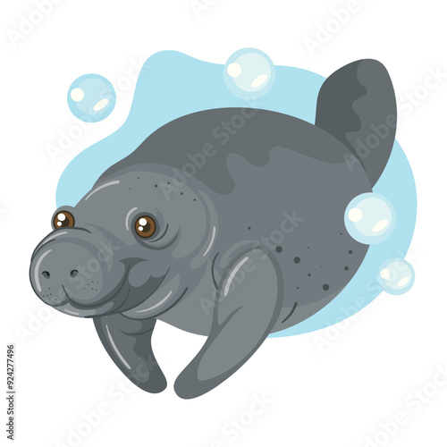 cute sea cow swimming alone