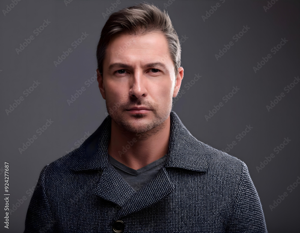 Handsome man in a casual shirt with a serious yet confident expression, showcasing a stylish and professional look Handsome man in a casual shirt with a serious yet confident expression, showcasing a stylish and professional look
