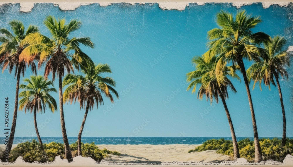 Fototapeta premium Vintage Postcard Style Tropical Beach Scene