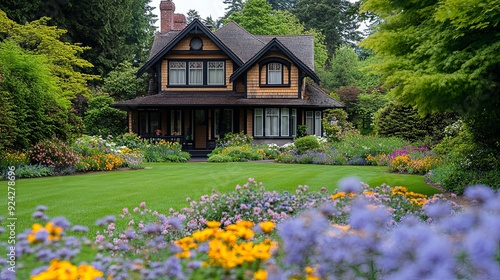 Serene Retreat. Elegant garden and classic architecture photo