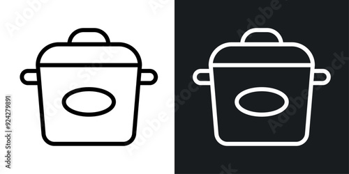 Crock pot vector icon set in black and white color.