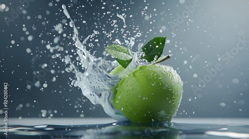 Creative layout made from green apple and water splash 