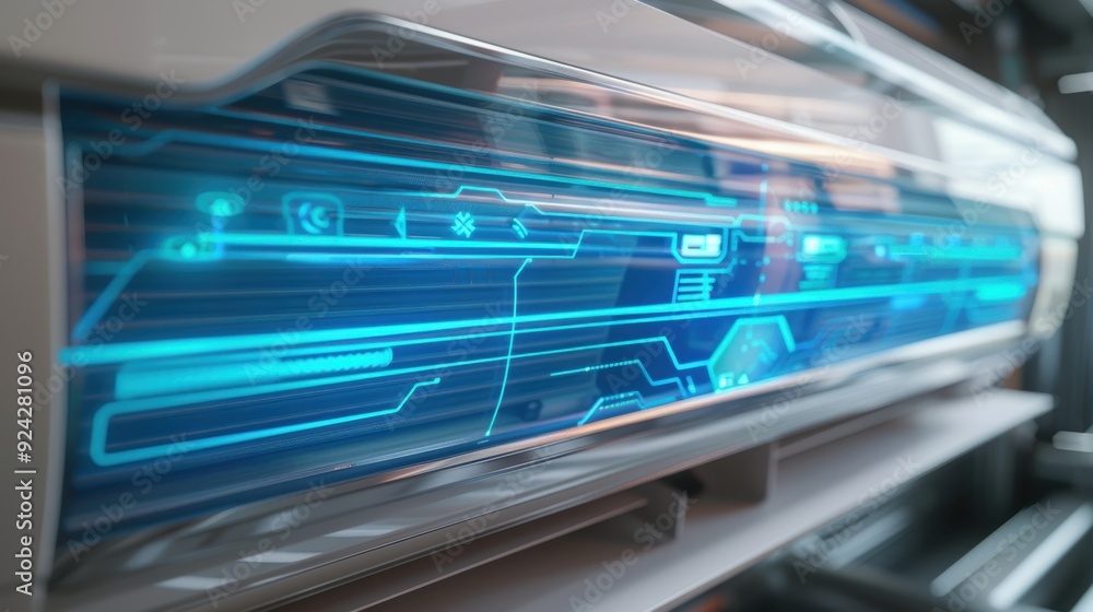 Close-up view of a futuristic digital interface with glowing blue elements, showcasing modern technology and advanced data visualization. Close-up view of a futuristic digital interface with glowing blue elements, showcasing modern technology and advanced data visualization.