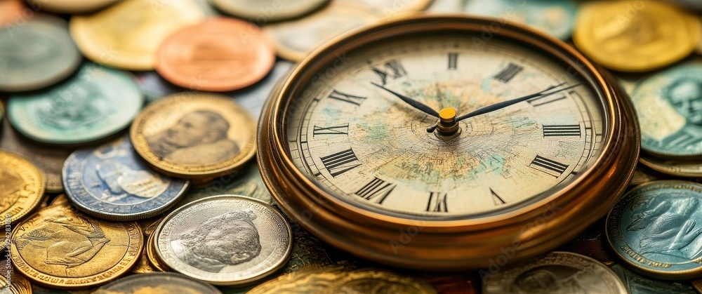A clock with multiple currencies circling around it, symbolizing the continuous and dynamic nature of the forex market. ongoing flow and activity within global financial trading. A clock with multiple currencies circling around it, symbolizing the continuous and dynamic nature of the forex market. ongoing flow and activity within global financial trading.