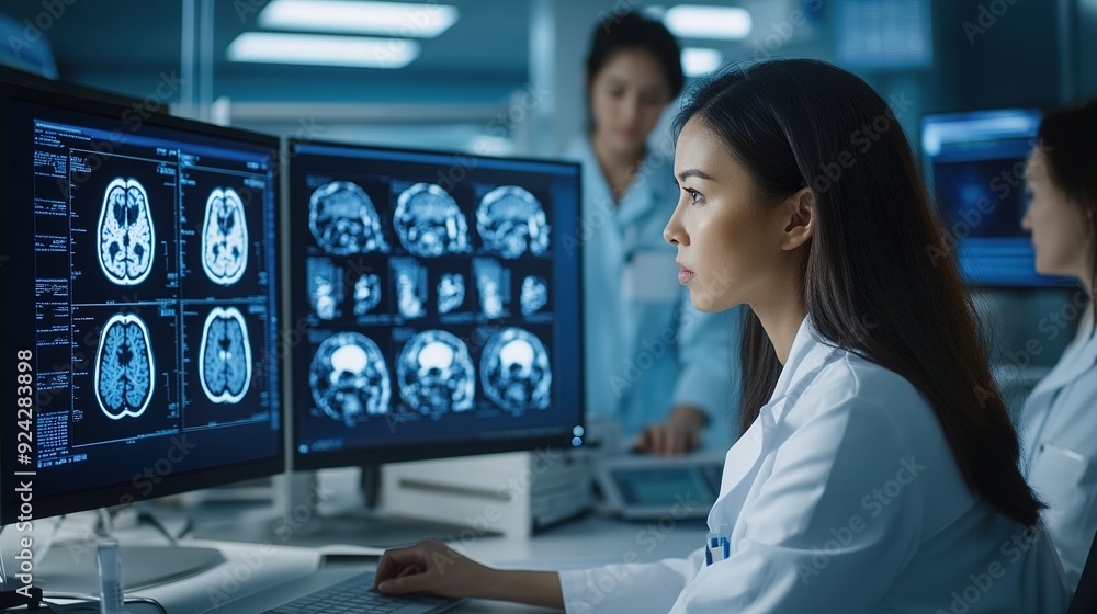Biotechnology Research Laboratory: Female Asian Doctor Working With Test Tubes To Study Effect Of Innovative Alzheimer's Medicine. Biotechnology Research Laboratory: Female Asian Doctor Working With Test Tubes To Study Effect Of Innovative Alzheimer's Medicine.