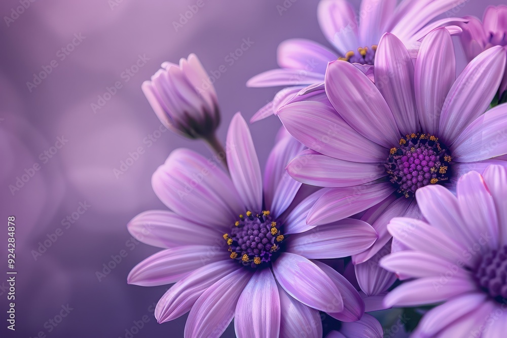 beautiful purple daisies with space for text. Extreme close up