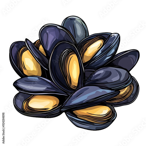 Mussels, isolated, cartoon style, no background, transparent background