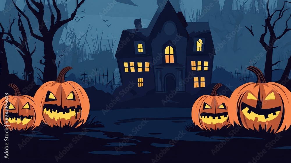 Halloween background with pumpkins and haunted house Halloween background with pumpkins and haunted house