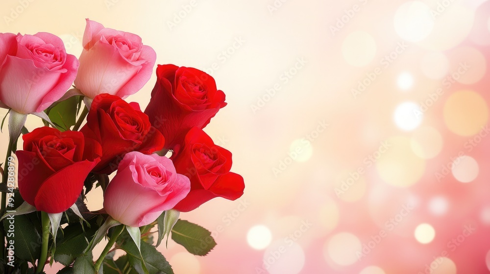 Valentine's day background with red and pink rose flowers Valentine's day background with red and pink rose flowers