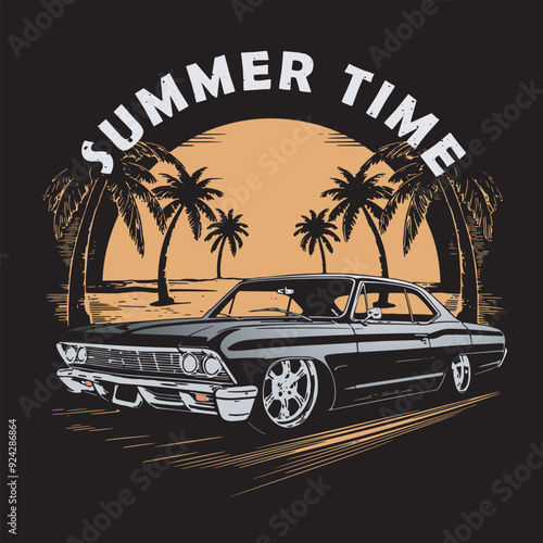 Car vintage vector illustration arts. Perfect for t-shirt, logo, sticker, and others. Fit to use in summer season.