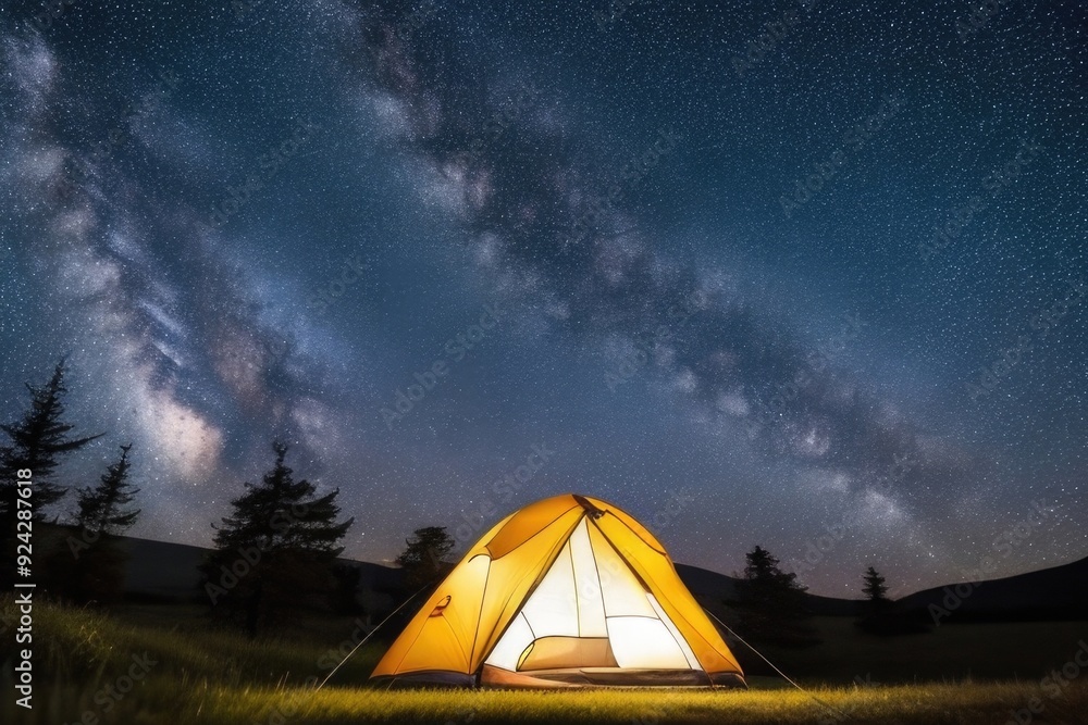 Camp tent at night with a Milky way Camp tent at night with a Milky way