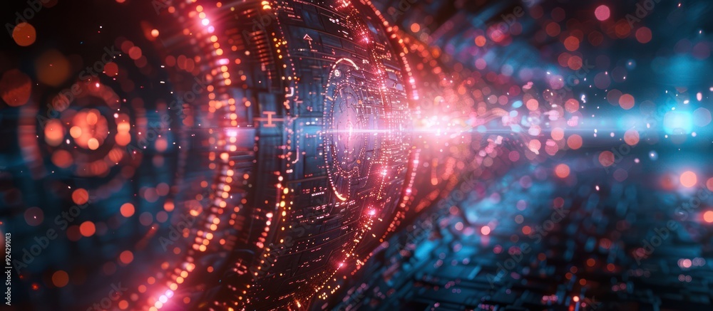 Obraz premium Abstract digital sphere with glowing lights and intricate patterns