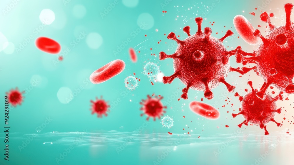 Immune System in Action: White Blood Cells Attacking Viruses in Watercolor Style. Copy Space for Medical Text. Flat Design Illustration. Immune System in Action: White Blood Cells Attacking Viruses in Watercolor Style. Copy Space for Medical Text. Flat Design Illustration.