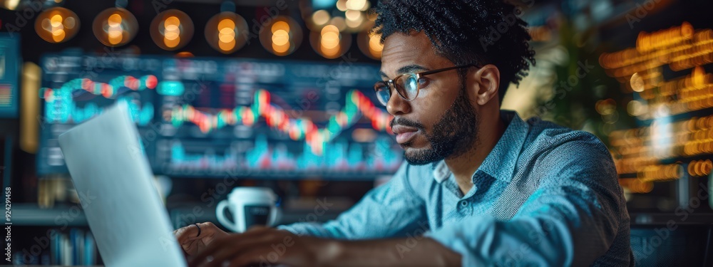 Fototapeta premium Focused Businessman Working on Laptop in Office