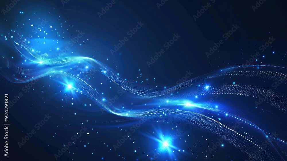 Fototapeta premium Abstract Blue Waves with Glowing Particles