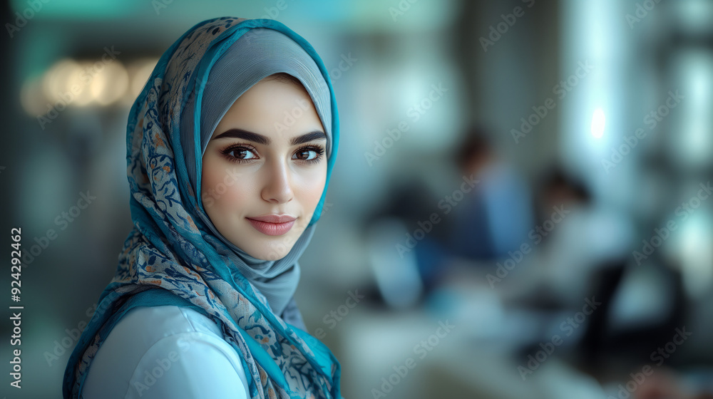 A portrait of muslim arabian female doctor at her desk. Generative AI A portrait of muslim arabian female doctor at her desk. Generative AI