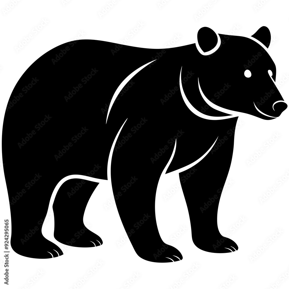 Obraz premium Cute bear isolated on white, bear vector illustration, animal vector art, bear silhouette, bear vector icon, bear cartoon line art, eps