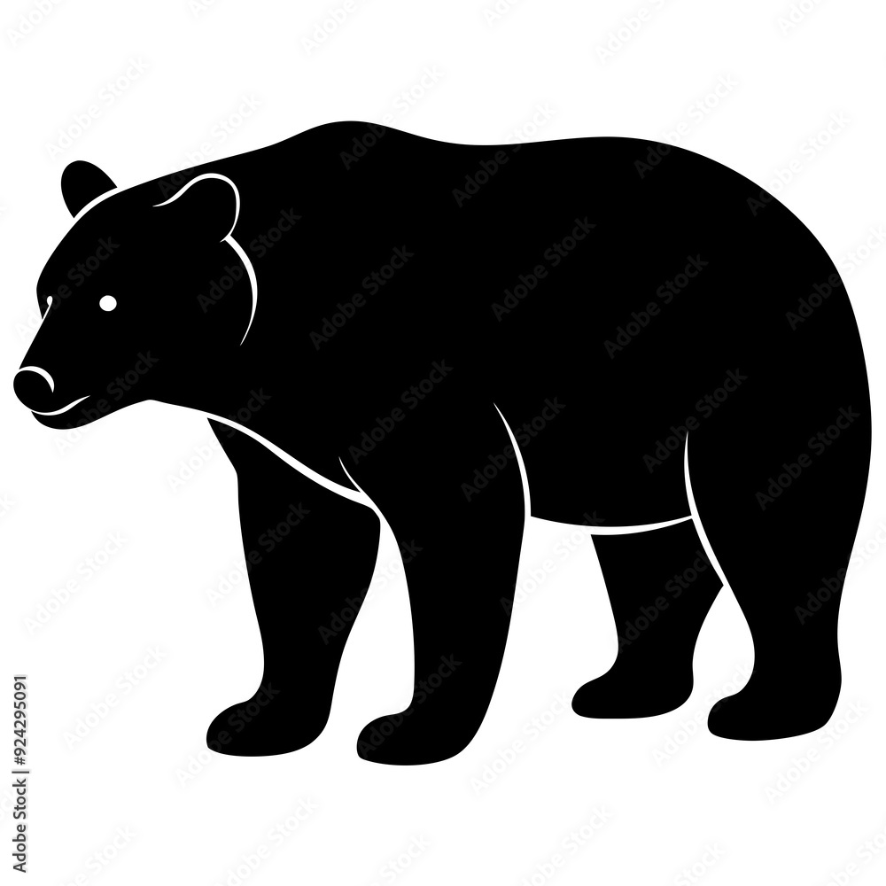 Fototapeta premium Cute bear isolated on white, bear vector illustration, animal vector art, bear silhouette, bear vector icon, bear cartoon line art, eps