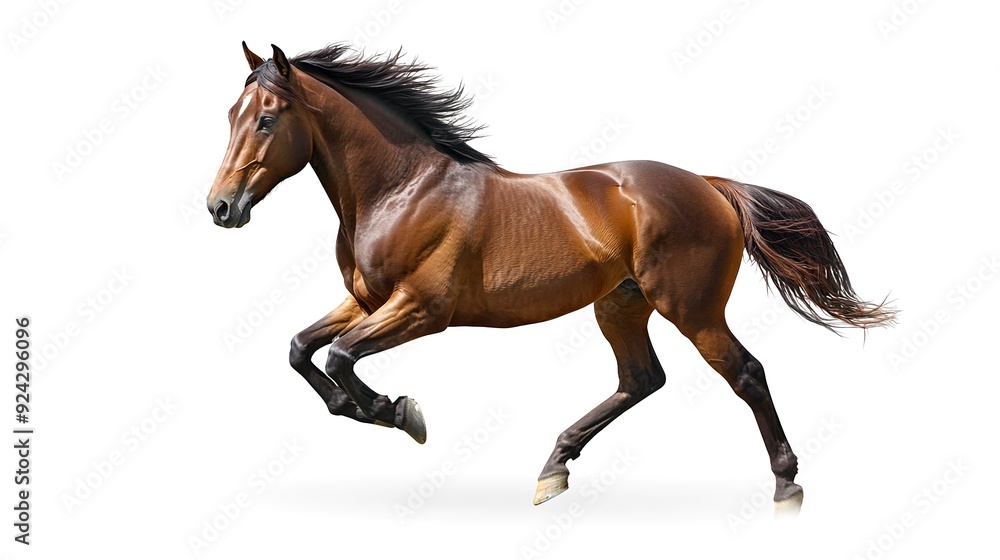 Fototapeta premium running brown horse isolated on white background 