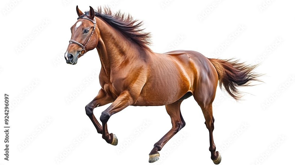 Fototapeta premium running brown horse isolated on white background 
