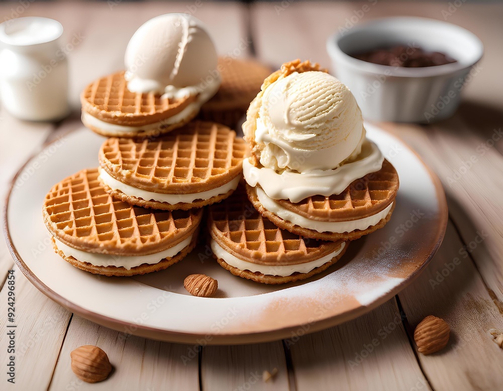 Beautifully Arranged Plate of Dutch Stroopwafel Ice Cream Sandwiches

