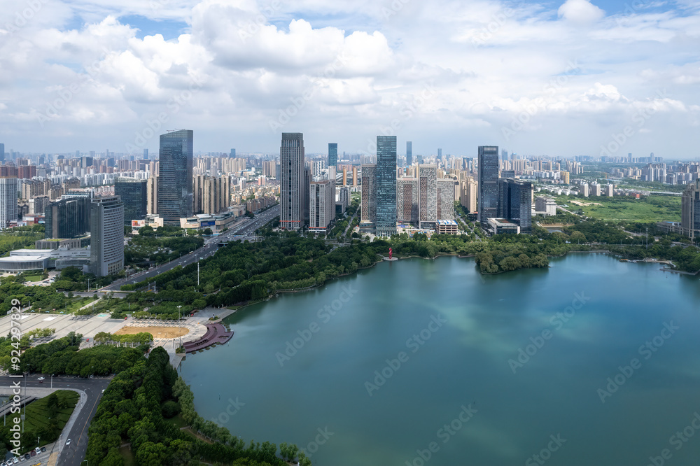 Stunning Aerial View of a Modern Urban Landscape with Lush Greenery Stunning Aerial View of a Modern Urban Landscape with Lush Greenery