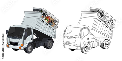 Pickup Truck Loaded Household Junk Cartoon Design Illustration vector eps format suitable for your design needs logo illustration animation etc
