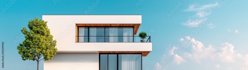 Modern architecture featuring a stylish house with large windows and ...