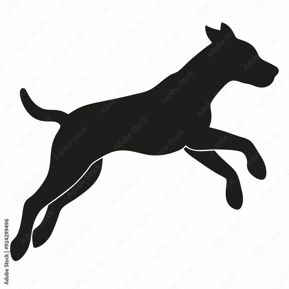 Fototapeta premium black dog isolated on white, dog vector illustration, animal vector art, dog silhouette, dog vector icon, dog jumping cartoon line art, eps