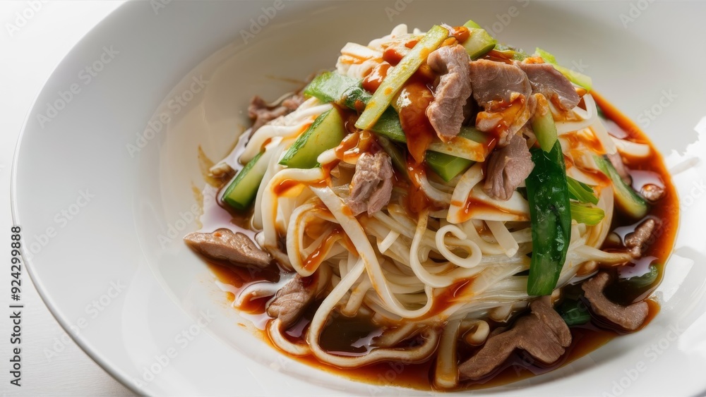 Chinese Noodle Dish Served on White Background Chinese Noodle Dish Served on White Background