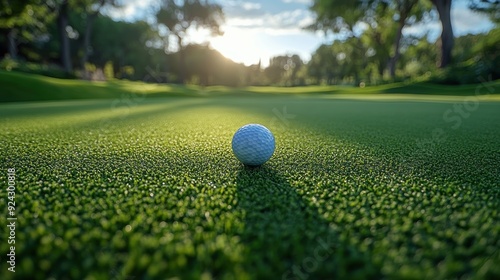 A golf ball teed up on a well-manicured course, symbolizing the beginning of a perfect round of golf